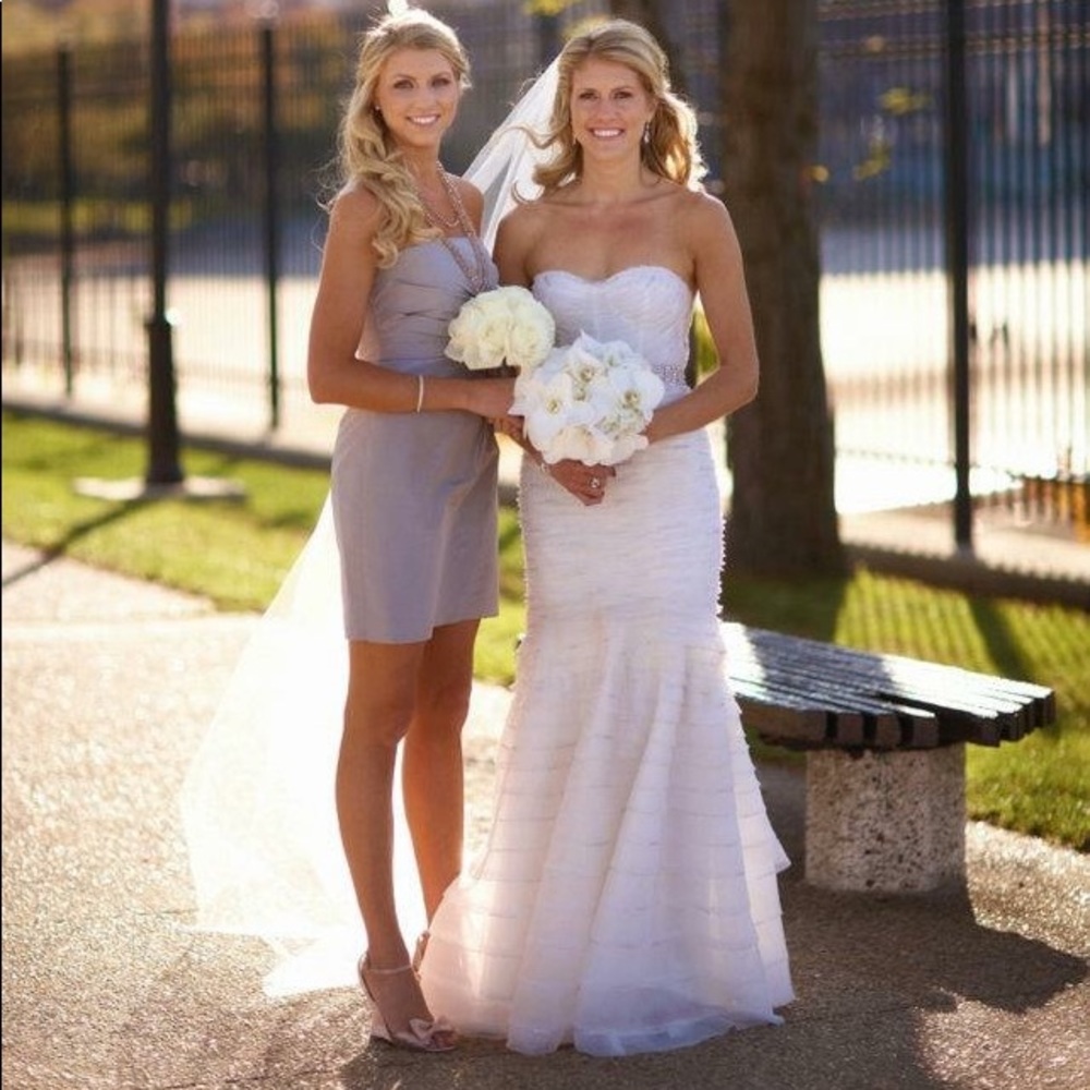 JCrew silver/grey short strapless bridesmaid dress